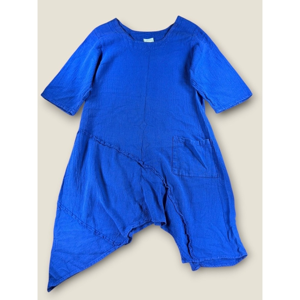 Drawstrings of Malibu Blue Cotton Asymmetrical Tunic Top Dress Womens Small USA